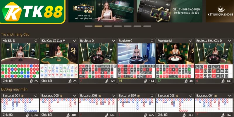 Đa dạng các trò chơi sòng bài cuốn hút tại Casino TK88